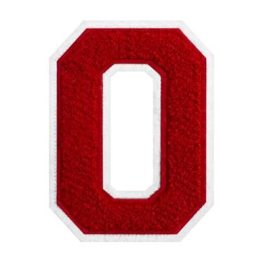 Imagem de 1 peça de patch de número de chenille vermelho de 15 cm com borda branca – adesivos do alfabeto para roupas, jaquetas, mochilas, chapéus para decoração personalizada, nome personalizado e artesanato