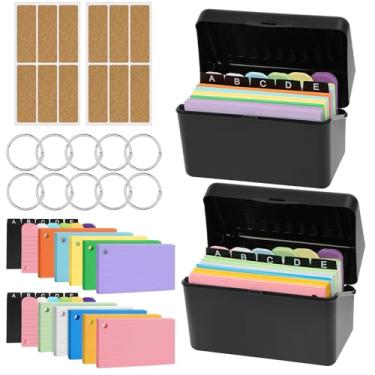 Imagem de Pacote com 2 porta-cartões de índice de 3 x 12 cm, 500 cartões de índice de peso pesado de 10 cores, 3 x 5 com 150 peças, cartões de memória forrados de 6 cores para estudos, 5 divisórias de cartão