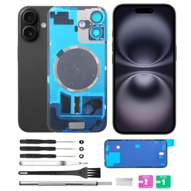 Imagem de Yuntunele Tampa traseira de vidro (inclui vidro de lente, suporte, ímã) Substituição compatível com iPhone 16 Todas as operadoras com conjunto de ferramentas profissionais (preto)