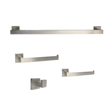 Imagem de Kit Acessórios Banheiro Quadrado Aço Inox Escovado 4 Peças