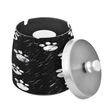 Imagem de Blueangle Cinzeiro com impressão de pata de cachorro com tampa para cigarros, à prova de vento/chuva, aço inoxidável, sem fumaça, inodoro, cinzeiro para uso interno ou externo (23)