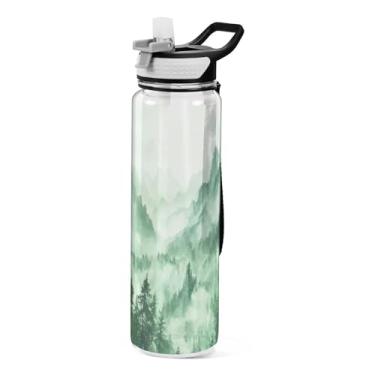 Imagem de ATTX Garrafa de água Green Mountains, 947 ml, à prova de vazamento e livre de BPA, garrafas de água reutilizáveis de plástico Tritan para viagens, academia, corrida (149)