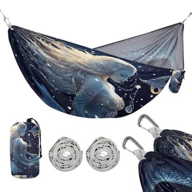 Imagem de ATTX Linda rede de acampamento de sereias – Redes leves e portáteis, capacidade de 150 kg para uso interno, caminhadas, mochilão, viagens, quintal, praia (520)