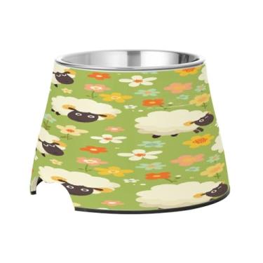 Imagem de Blueangle Tigelas elevadas para cães com aço inoxidável - Prato antiderrapante de 2,3 xícaras para animais de estimação de alta capacidade para saúde da coluna vertebral e design fofo de ovelha (415)