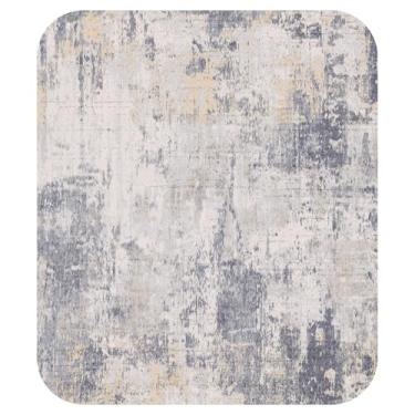 Imagem de RELEANY Tapetes laváveis, quadrados, 2,4 m, antiderrapantes, modernos, abstratos, macios para sala de estar, entrada, quarto, berçário, padrão impresso, roxo, cinza, amarelo creme