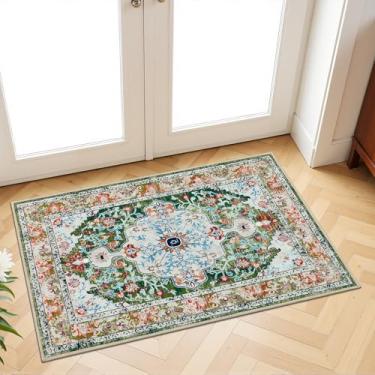 Imagem de U'Artlines Tapete de corredor de 0,6 x 0,9 m, antiderrapante, lavável, vintage, fazenda, cozinha, tapete, para entrada, lavanderia e sala de estar (verde)
