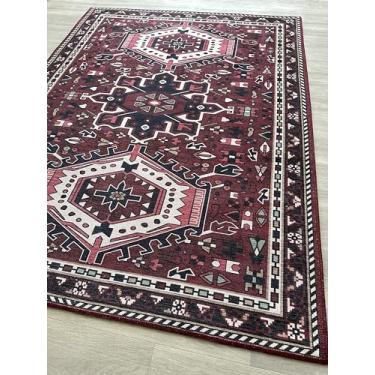 Imagem de Tapete persa moderno envelhecido, terracota, vintage, medalhão, geométrico, grande área, tapetes para sala de estar, quarto, banheiro, cozinha, casa (851RR, 5 x 7 cm)