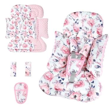 Imagem de SWESEN Conjunto de enchimento para assento de carro infantil com 3 alças, suporte reversível para assento de carro recém-nascido para meninas, almofada macia 3 em 1 para carrinhos de bebê, balanço