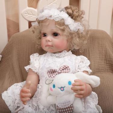 Imagem de Brastoy Bebê Reborn Boneca Silicone Menina Princesa Loira Pintado Original 55cm Olhos Castanhos