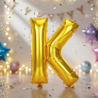 Imagem de Balões grandes de letras douradas K de 81 cm, balões Mylar Klphabet preenchidos com hélio para festas de aniversário e decorações comemorativas, suprimentos de decoração de festa de ouro grande