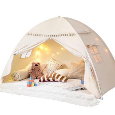 Imagem de Barraca de cama tamanho solteiro para meninas e meninos – tenda de dormir infantil com design blackout, barraca de cama portátil respirável para quartos com correntes de ar, acampamento no chão de