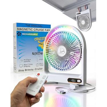 Imagem de Ventilador magnético aprovado para cabine de navio de cruzeiro - controle remoto - bateria recarregável durável, luz LED RGB multicolorida, tela inteligente e temporizador, cola magneticamente em