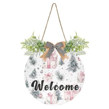 Imagem de YETTASBIN Placa de boas-vindas para árvore de Natal, placa de parede à prova d'água, guirlanda decorativa de alpendre para inauguração de casa, quintal, jardim, decoração de férias, 30 x 30 cm