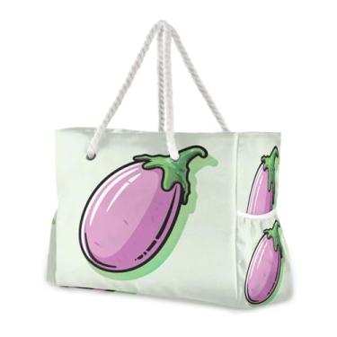 Imagem de Wassud Bolsa de praia berinjela (2) bolsas de praia grandes para mulheres, impermeável, à prova de areia, bolsa de viagem com zíper e bolso para piscina, academia, acampamento