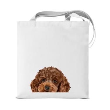 Imagem de KSFFWQIN Bolsa tiracolo estilosa marrom com estampa de cachorrinho Poodle para mulheres, estética e reutilizável, bolsa de ombro para compras, trabalho, praia, viagens