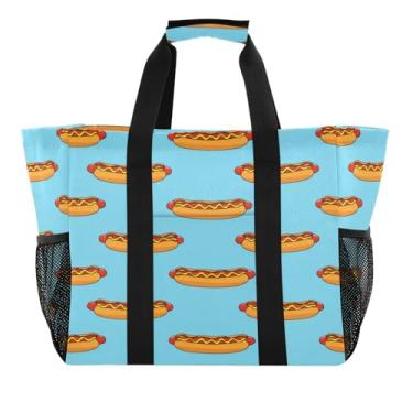 Imagem de Wassud Hot Dogs Sacolas de mercearia reutilizáveis grande bolsa organizadora de lona impermeável para praia, piquenique, lavanderia, viagem