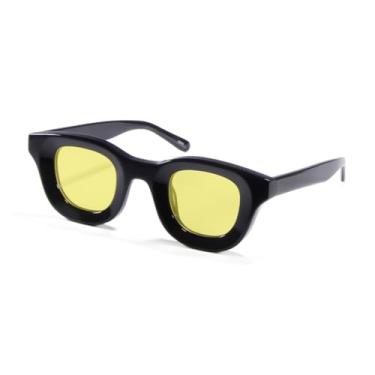 Imagem de JRLLFD Óculos de sol vintage artesanais de acetato, masculino, UV400, feminino, armação redonda, masculino (preto e amarelo)