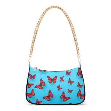 Imagem de CEBUGI Bolsas transversais femininas bolsa de ombro borboletas vermelhas bolsa clutch elegante com alça de corrente