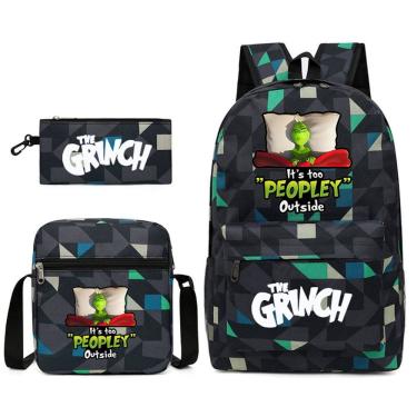 Imagem de Conjunto de mochilas Grinch`s Christmas Cartoon Kids School Nylon