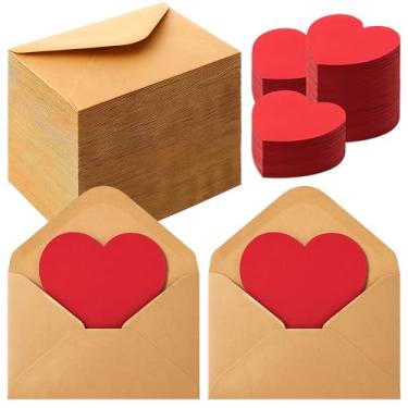 Imagem de Gilprop 240 peças mini envelopes de dia dos namorados com cartões de felicitações em forma de coração em branco 10 x 6 cm DIY pequeno cartão de presente em branco para aniversário de dia dos namorados