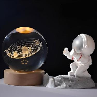 Imagem de 1 bola de cristal do sistema solar com luz LED, base alimentada por USB, decoração de férias à prova d'água para mesa, presente de férias em família (AB-008)