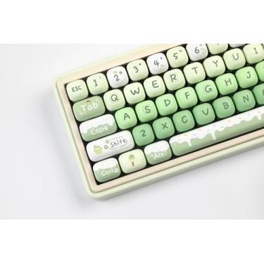 Imagem de TYRIXKI Teclas PBT 137 teclas fofas verdes sobremesa creme capas de sublimação de tinta perfil MOG personalizado redondo para teclados MX Swithes mecânicos para jogos