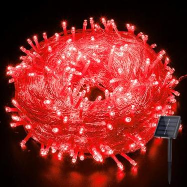 Imagem de YUANHUYUOU Cordão de luzes solares, luzes de Natal 52M 400 LED à prova d'água ao ar livre, 8 modos de luzes de fadas alimentadas por energia solar para jardim, quintal, casamento, festa (vermelho)