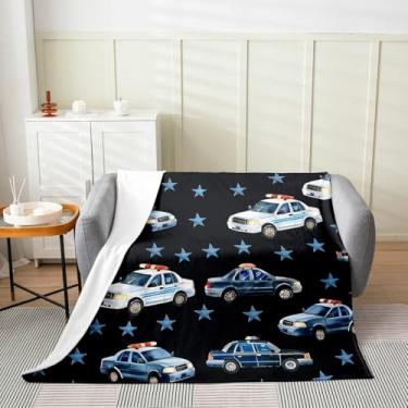 Imagem de Erosebridal Cobertor de lã de carro de polícia para meninos, tamanho bebê, cobertor de flanela de carro de desenho animado para crianças, adolescentes, jovens, homens, quarto, veículo policial