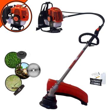 Imagem de Roçadeira Costal Multifuncional À Gasolina Terra GRC-430 43cc 1,7HP 2T Alta Rotação Com Carretel de Nylon + Faca 40 Dentes de Vídea + Faca 2 Pontas