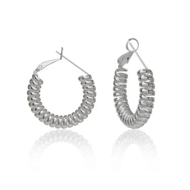 Imagem de Brincos de argola de mola para mulheres – Banhado a ouro 18 K, argolas grossas, com fecho nas costas, espiral, minimalista, joias modernas, presentes para festa de aniversário e dia, one size, Latão
