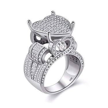 Imagem de Uloveido Anel feminino banhado a platina Love Heart CZ Cluster Statement Big Architecture RingY426 Branco
