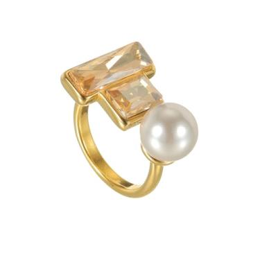 Imagem de Anel de cristal geométrico, aberto, ajustável, aço inoxidável, brilhante, austríaco, strass, empilhamento, alianças de casamento de compromisso, ajuste confortável, delicada, joia art déco para