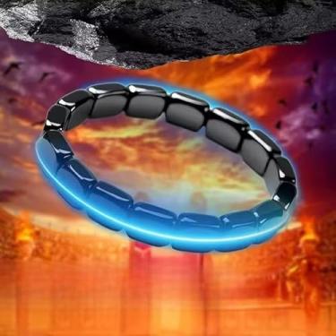 Imagem de Pulseira de hematita masculina com contas de pedra natural elástica para cura joias de presente, Medium, Cálculos biliares pretos, Sem Pedra Preciosa