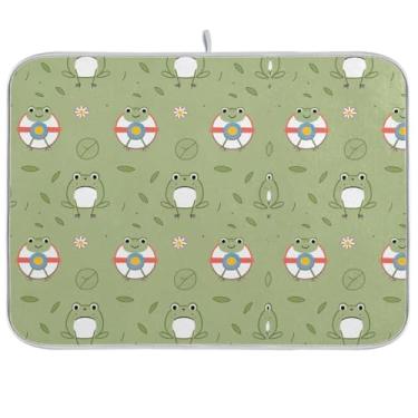 Imagem de Tapetes de secagem de pratos verdes de folhas de sapo, tapete de barra de café reversível, escorredor de pratos de secagem rápida para balcão de cozinha, decoração de casa de férias, 45 x 61 cm