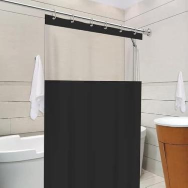 Imagem de Cortina de box preta com visor, facil limpeza, repelente de agua, moderno, estetica.