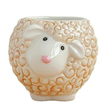 Imagem de Phefop Pote Em Formato de Desenho Animado, Plantador de Animais, Pequeno Vaso de Cerâmica, Drenagem para Mini Planta, Flor, Tillandsia, Ar, Samambaia, Expositor, Home Office, Desktop (ovelha)