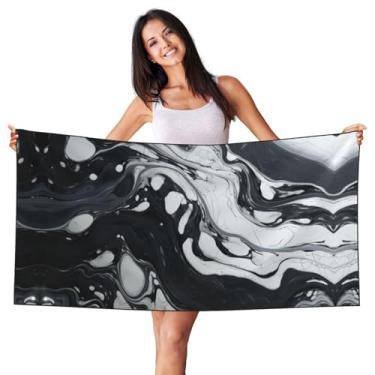 Imagem de ZTPOWQA Toalha de praia para adultos e crianças com estampa de mármore preto e branco para piscina piquenique ao ar livre decoração de casa cobertor de viagem