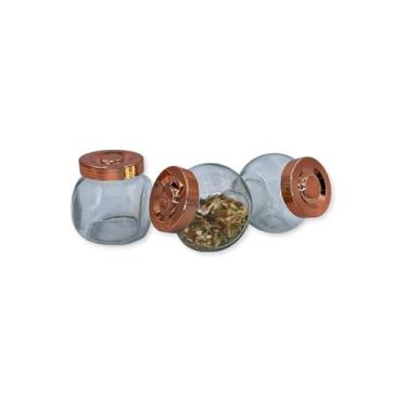 Imagem de Conjunto Porta Temperos 3 Potes de Vidro, 180ml, Rosé, 8x8x6cm, com Tampa em Polipropileno para Cozinha