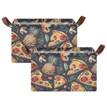 Imagem de Organizador de roupas para armário para organização e armário de armazenamento, grandes caixas de armazenamento para roupas com alças, organizador de caixotes 17 x 29 x 25 cm, pizza, azul marinho
