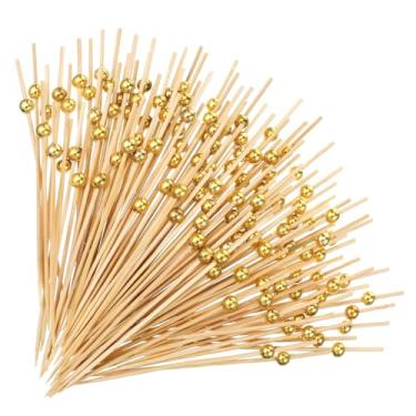 Imagem de IANFAN 1000 palitos de coquetel para aperitivos, espetos de aperitivos decorativos de 4,7 polegadas com pérola dourada, palitos de coquetel de bambu para bebidas, frutas, charcutaria, festa de comida