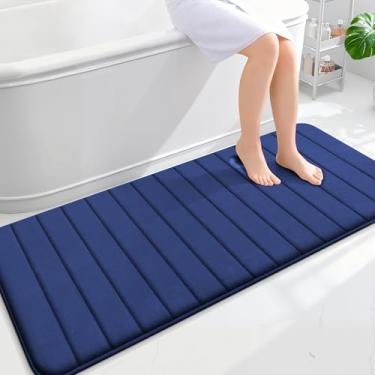 Imagem de OLANLY Tapetes de banheiro longos listrados de espuma viscoelástica 139 x 61 cm, tapete de banho absorvente super macio, secagem rápida, tapetes de chuveiro laváveis na máquina, tapete de banho