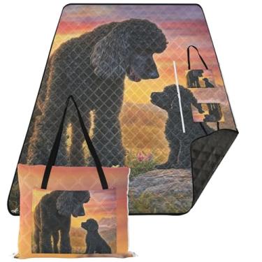 Imagem de TSENQUE Tapete de piquenique fofo com pintura de cachorro Poodle cobertor de praia impermeável à prova de areia tapete de jogo ao ar livre cobertor de acampamento 203 x 152 cm