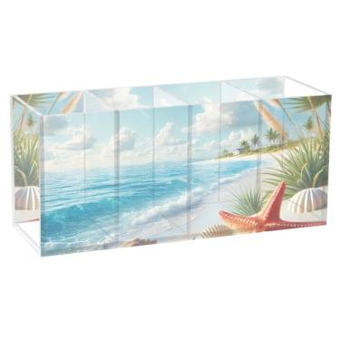 Imagem de TSENQUE Porta-lápis floral costeiro estrela do mar praia acrílico bonito suporte de lápis para caneta de maquiagem personalizado suporte de pincel de arte para copo material de escritório para