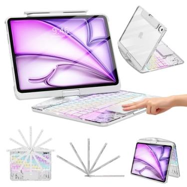 Imagem de TSQQST Capa transparente com teclado sem fio para iPad Air de 13 polegadas (M3/M2, 2025/2024)/iPad Pro 12,9 polegadas (6/5/4/3 gerações), retroiluminação em 7 cores, suporte para lápis e trackpad