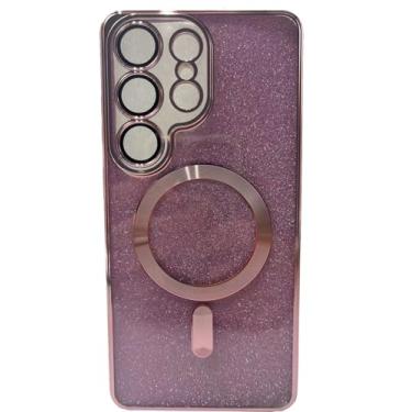 Imagem de DagoRoo Capa magnética para S26 Ultra + 2 películas protetoras de tela, borda dourada banhada de luxo [cartão de glitter e alça de pulso] Capa fina e macia de TPU (poliuretano termoplástico