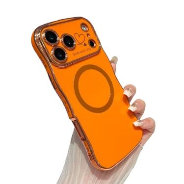 Imagem de DEFBSC Capa magnética para iPhone 17 Pro Max funciona com Magsafe, moldura ondulada ondulada fofa amor coração, proteção completa para lente da câmera, capa de TPU macio, durável, à prova de choque