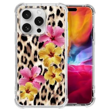 Imagem de Capa para iPhone 16 Pro, lírios cor-de-rosa, flores de hibisco em estampa de leopardo, capas transparentes com estampa fofa para meninas, mulheres, homens, fina, macia, à prova de choque