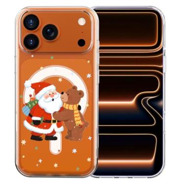 Imagem de MAYCARI Capa para iPhone 15 Pro Max, capa magnética transparente com urso fofo, Papai Noel, compatível com MagSafe, capa protetora transparente à prova de choque para mulheres e meninas