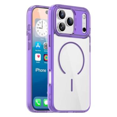 Imagem de SFDSUH Capa de luxo transparente com carregamento sem fio magnético para iPhone 16 Pro (Para iPhone 16 Pro/ROXA)