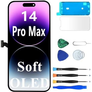 Imagem de MP+ Substituição de tela OLED macia para iPhone 14 Pro Max, [ID facial] [COF] Montagem digitalizador de tela sensível ao toque 3D com fita adesiva à prova d'água e kit de ferramentas de reparo